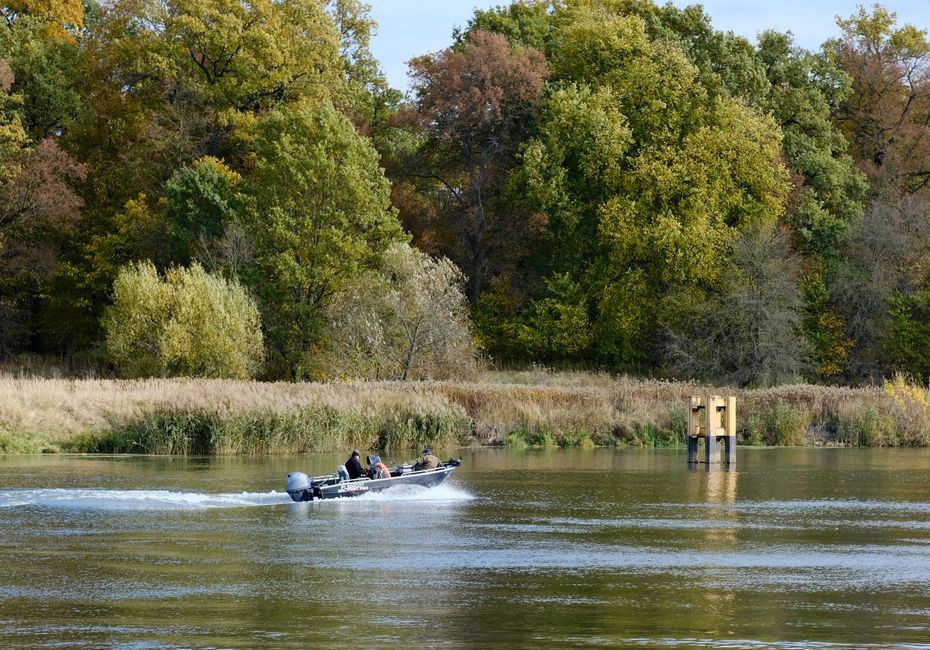 Fishing boat on Scioto River Ohio