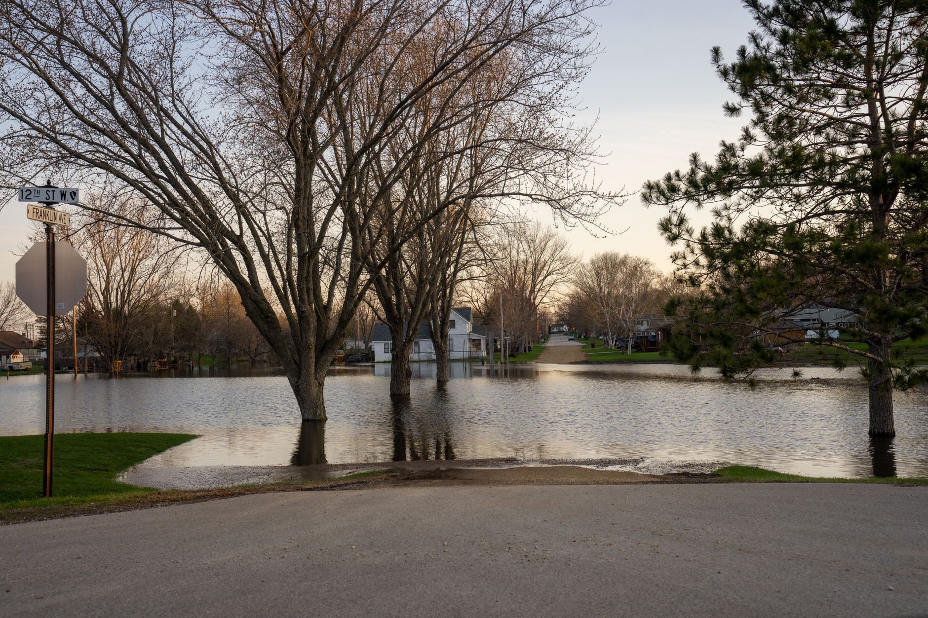 Flooded neighborhood street in Ohio after storm