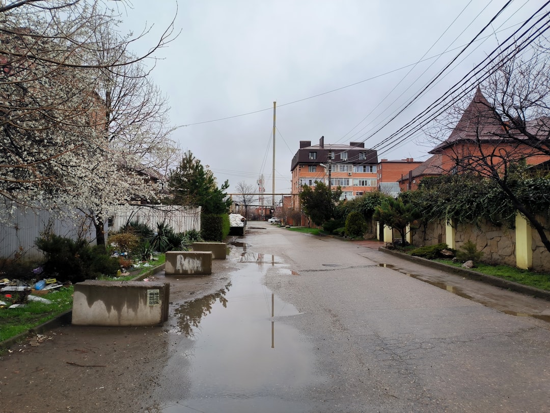Flood water rising on residential street