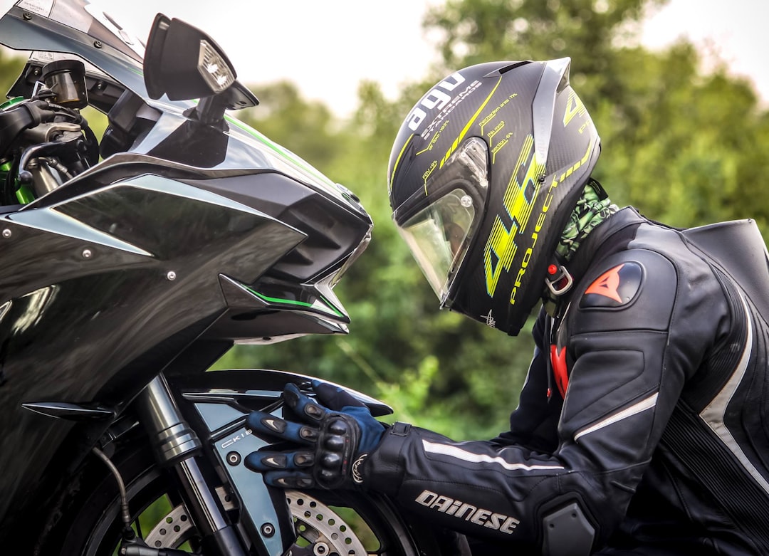 Motorcycle safety gear helmet jacket and gloves