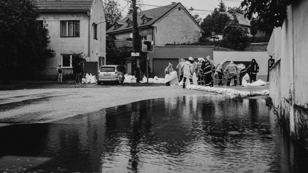 sandbag barrier flood home