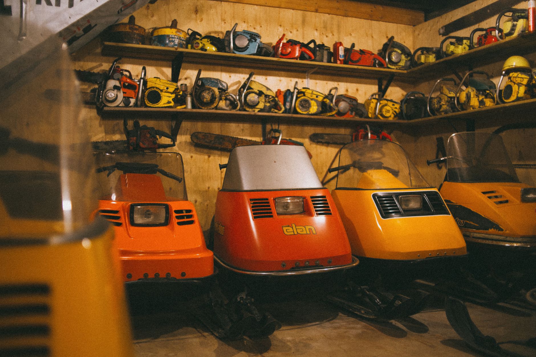 Snowmobile in winter storage for off-season