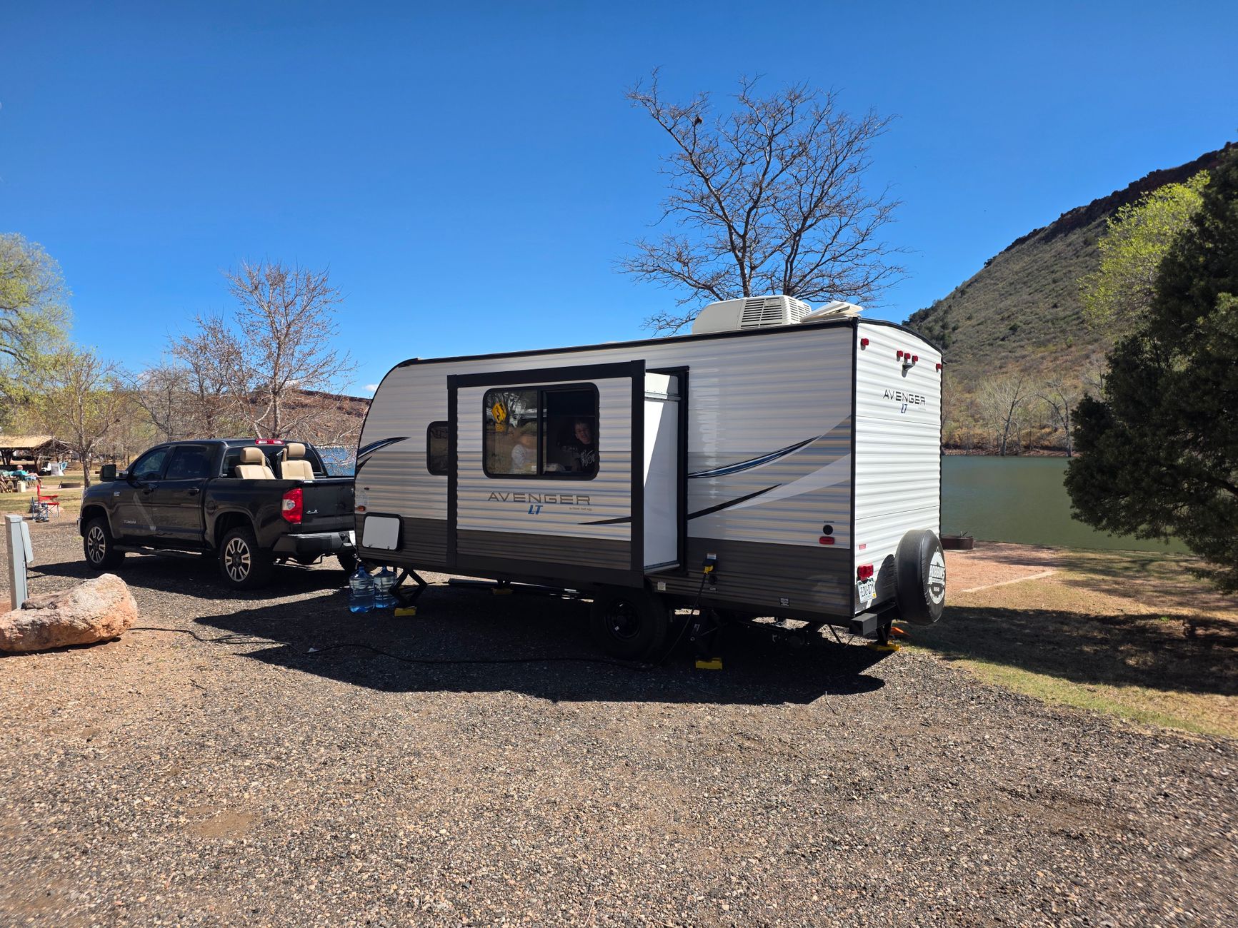 Travel trailer hitched to truck for Ohio trip