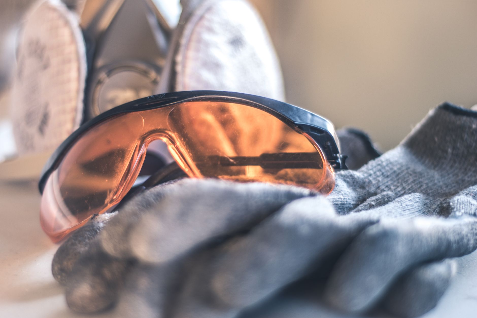 Safety glasses, earmuffs and work gloves