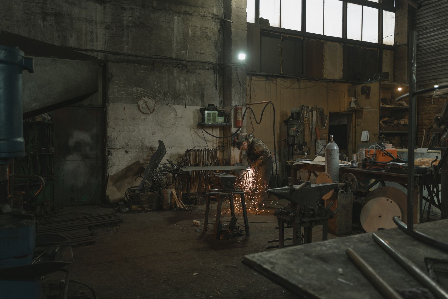 A dim metal workshop
