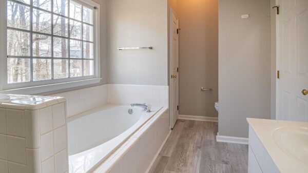 Best bathtub grab bars: a bathtub in a home bathroom