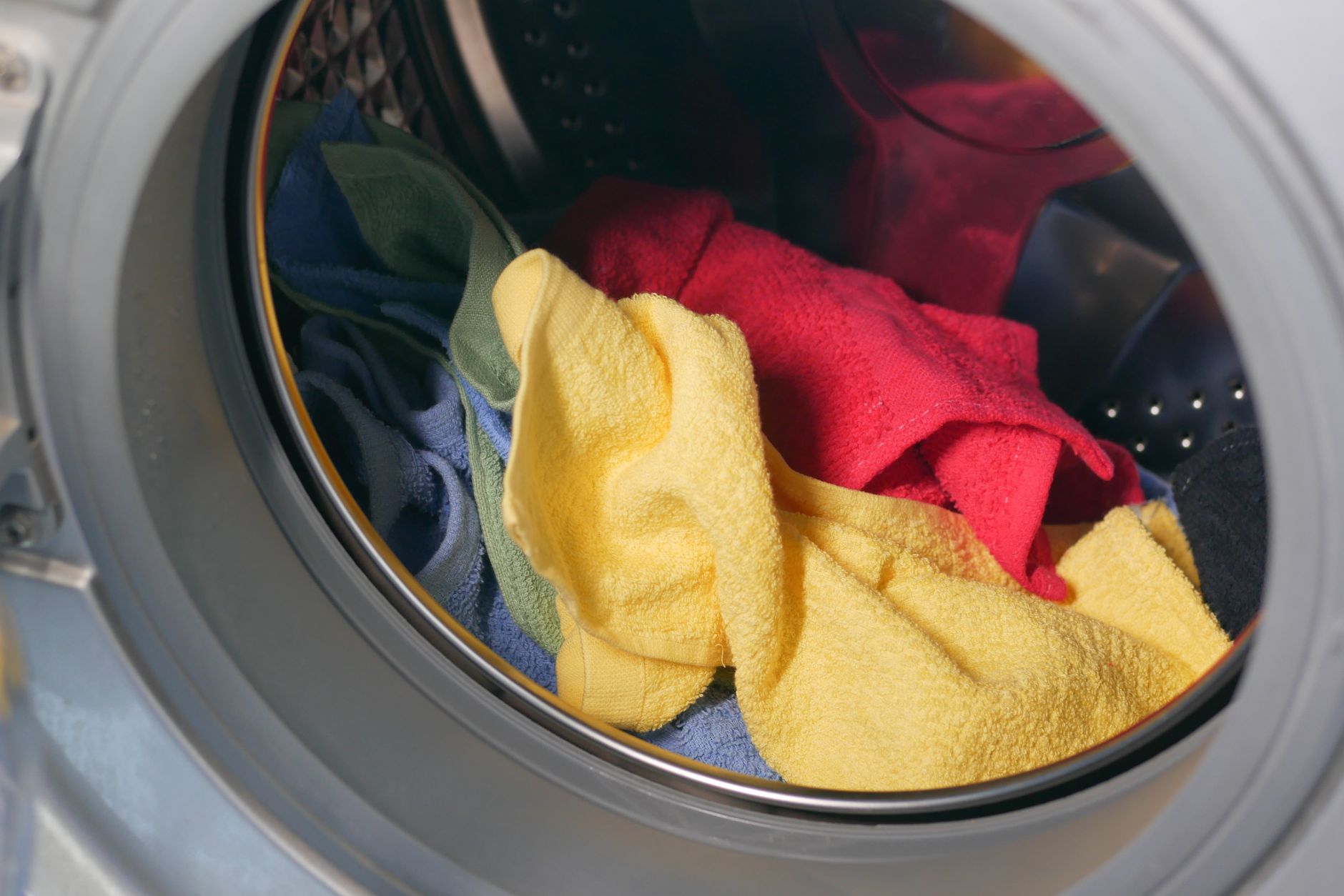 Laundry inside a front-loading washer