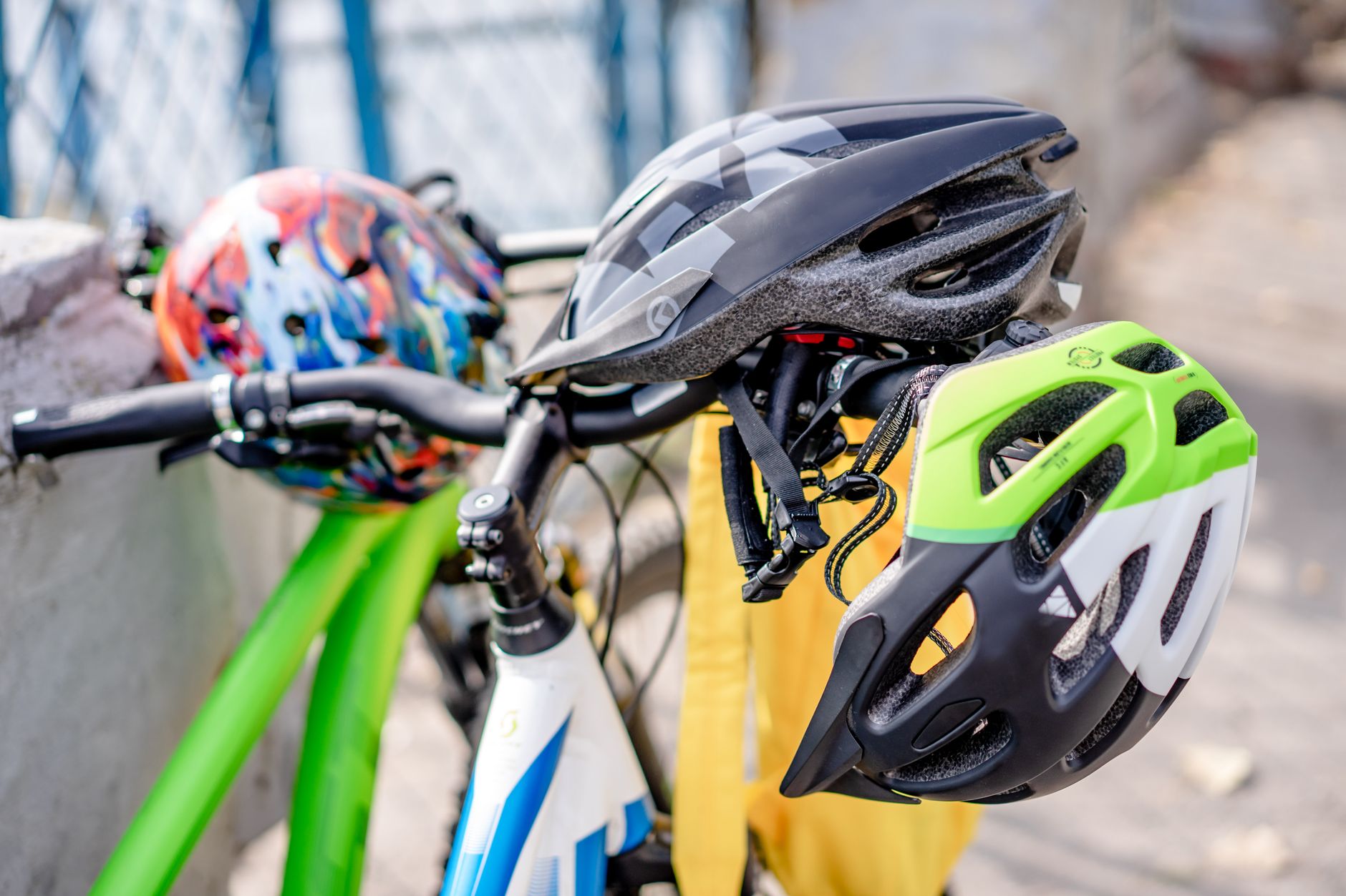 A bicycle helmet ready for a ride