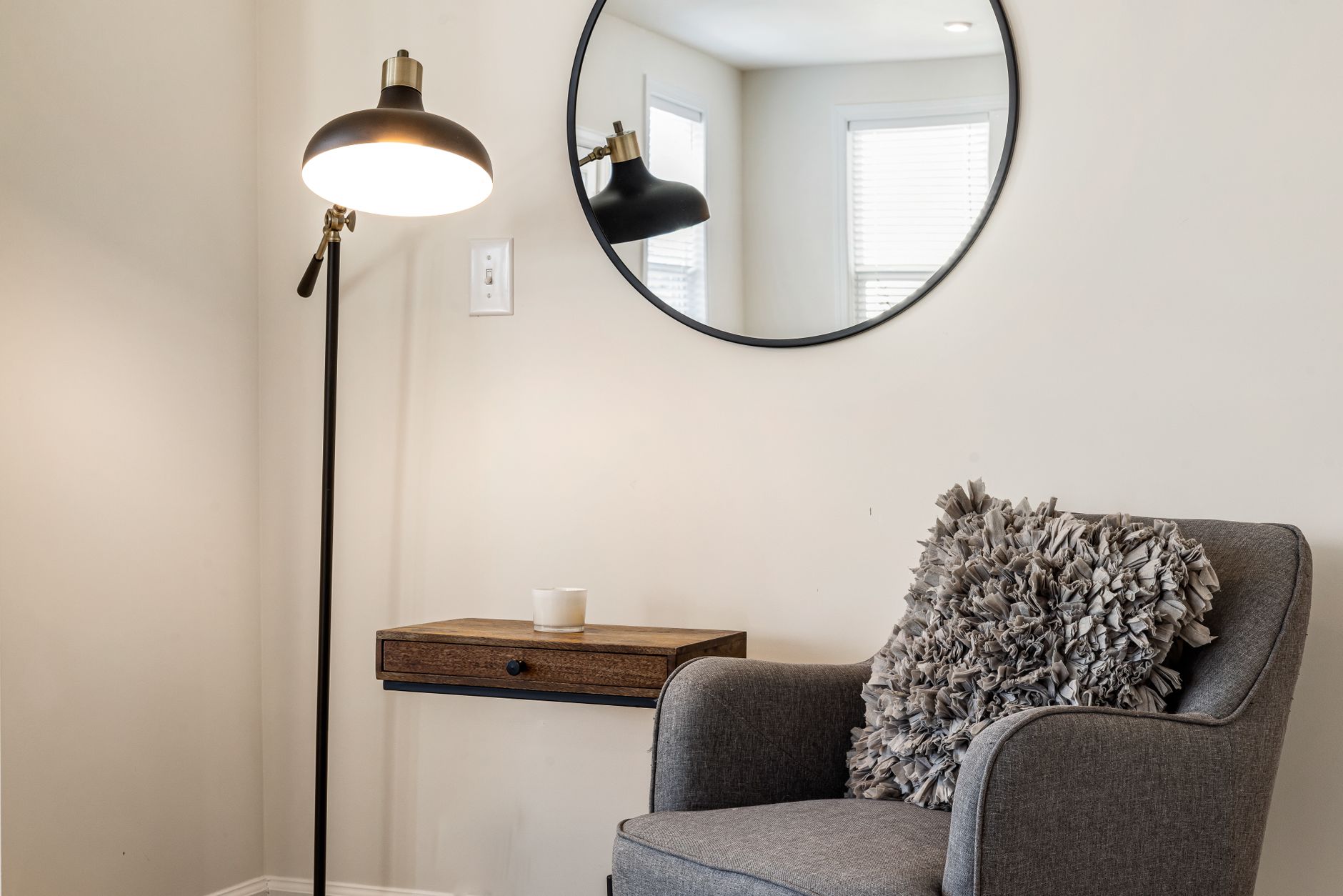 A reading corner in a living room
