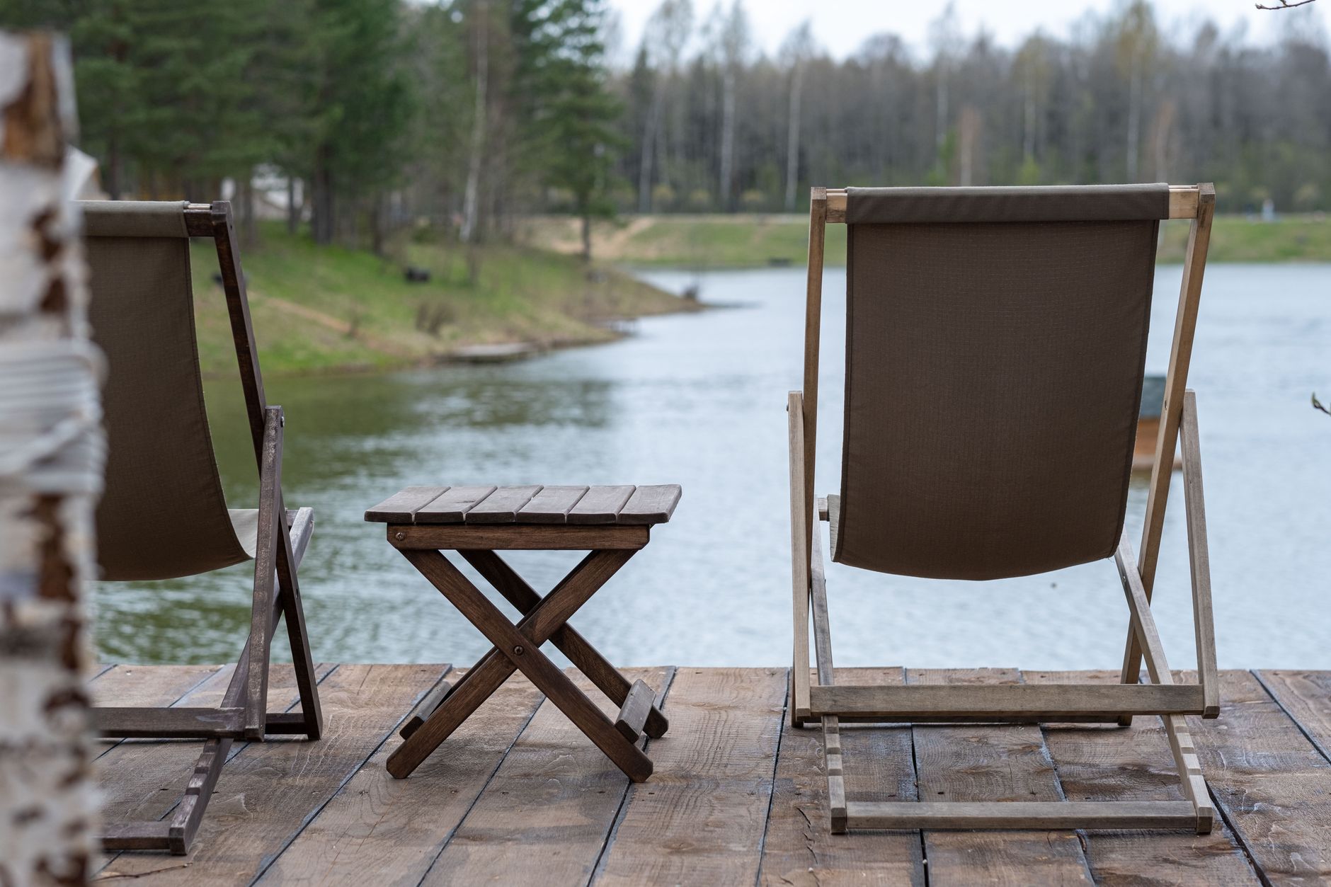 Chairs on a backyard deck in summer