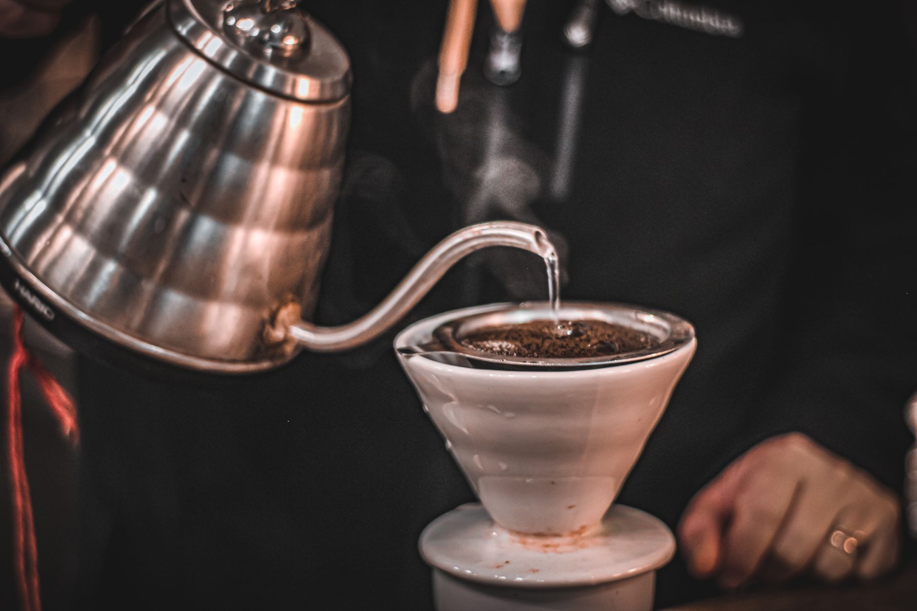 Pour-over coffee brewing at home