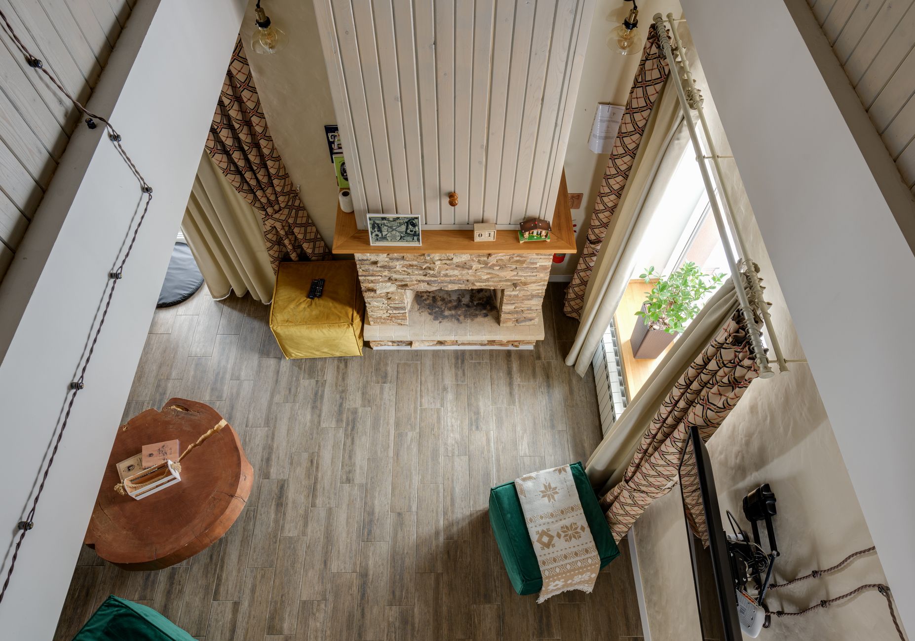 A living room seen from above