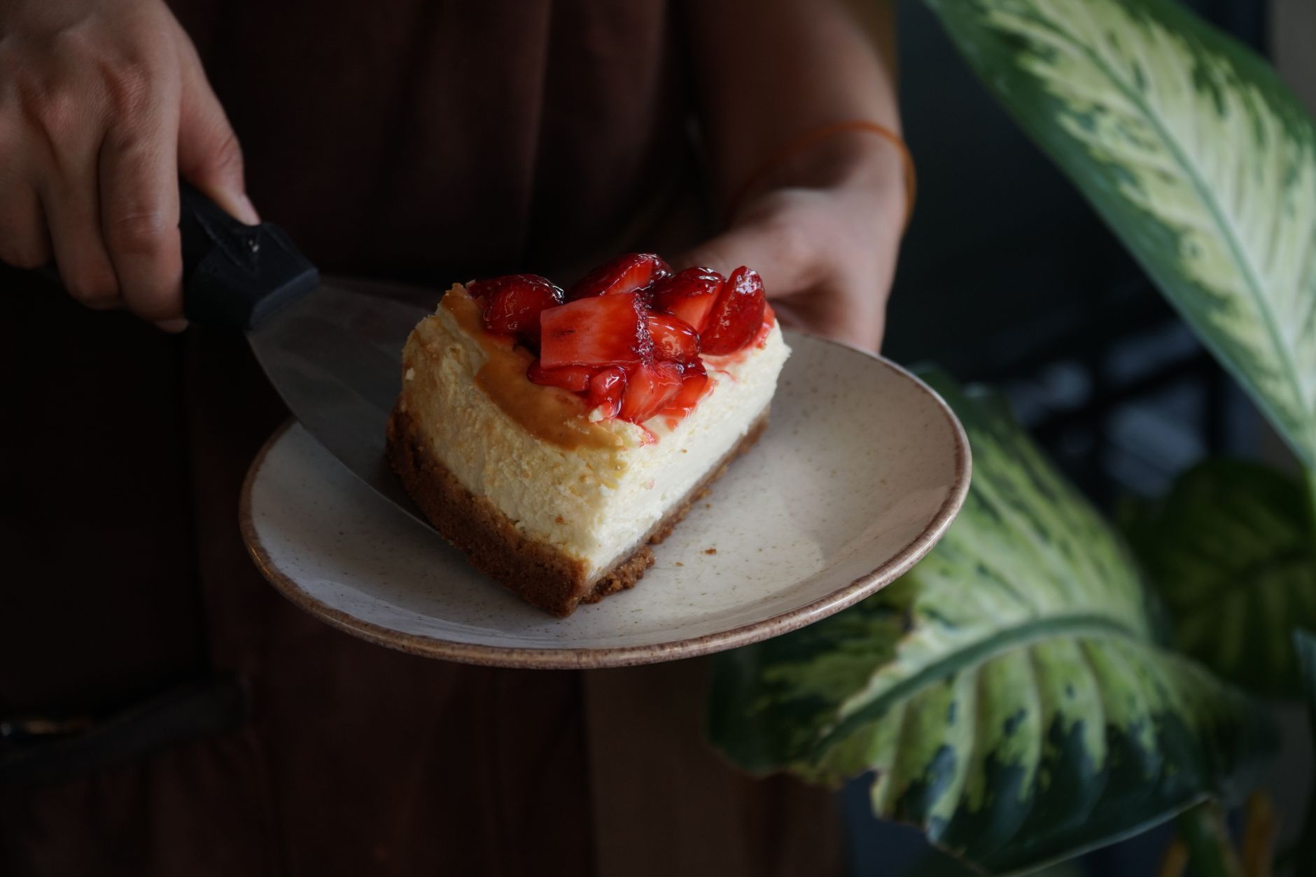 A slice of cheesecake on a plate