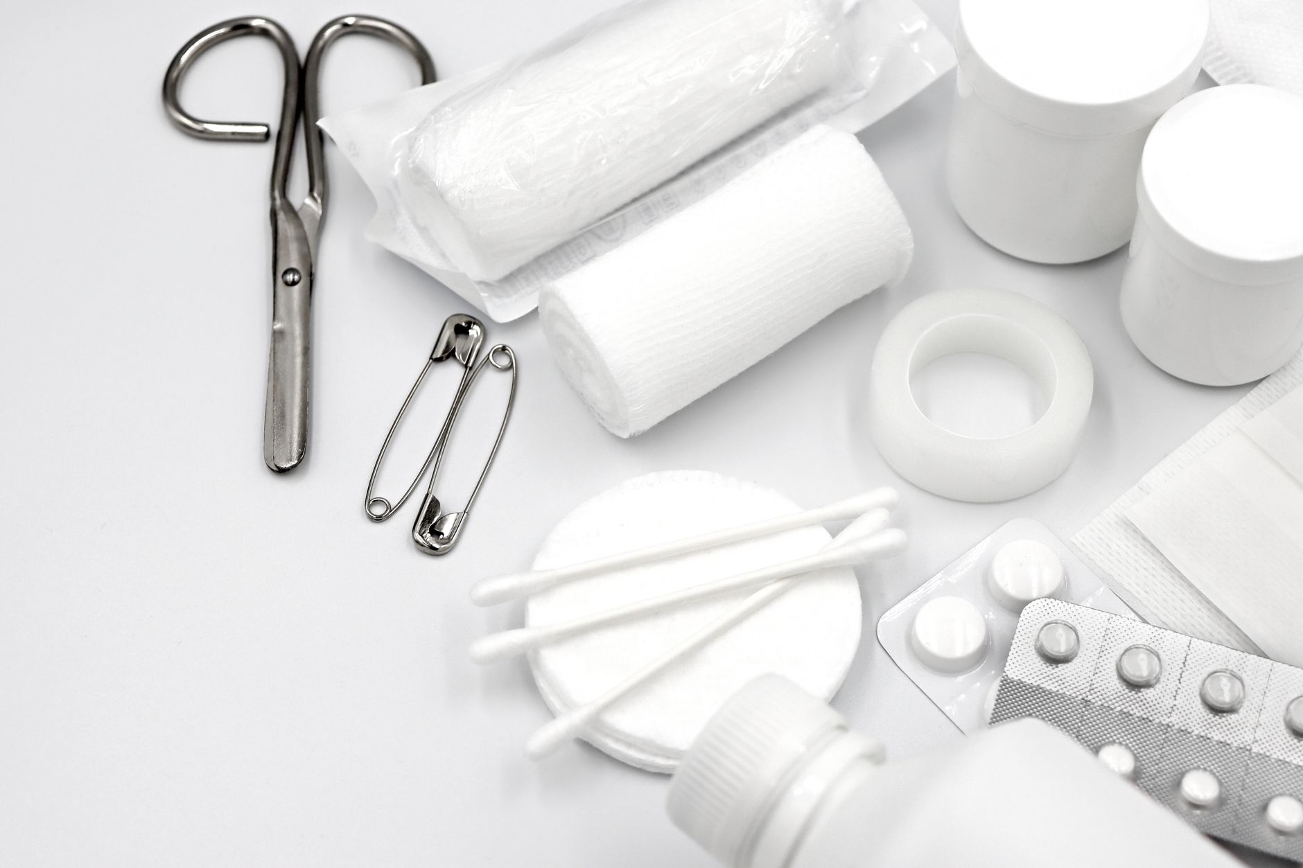 A first aid kit with bandages and supplies