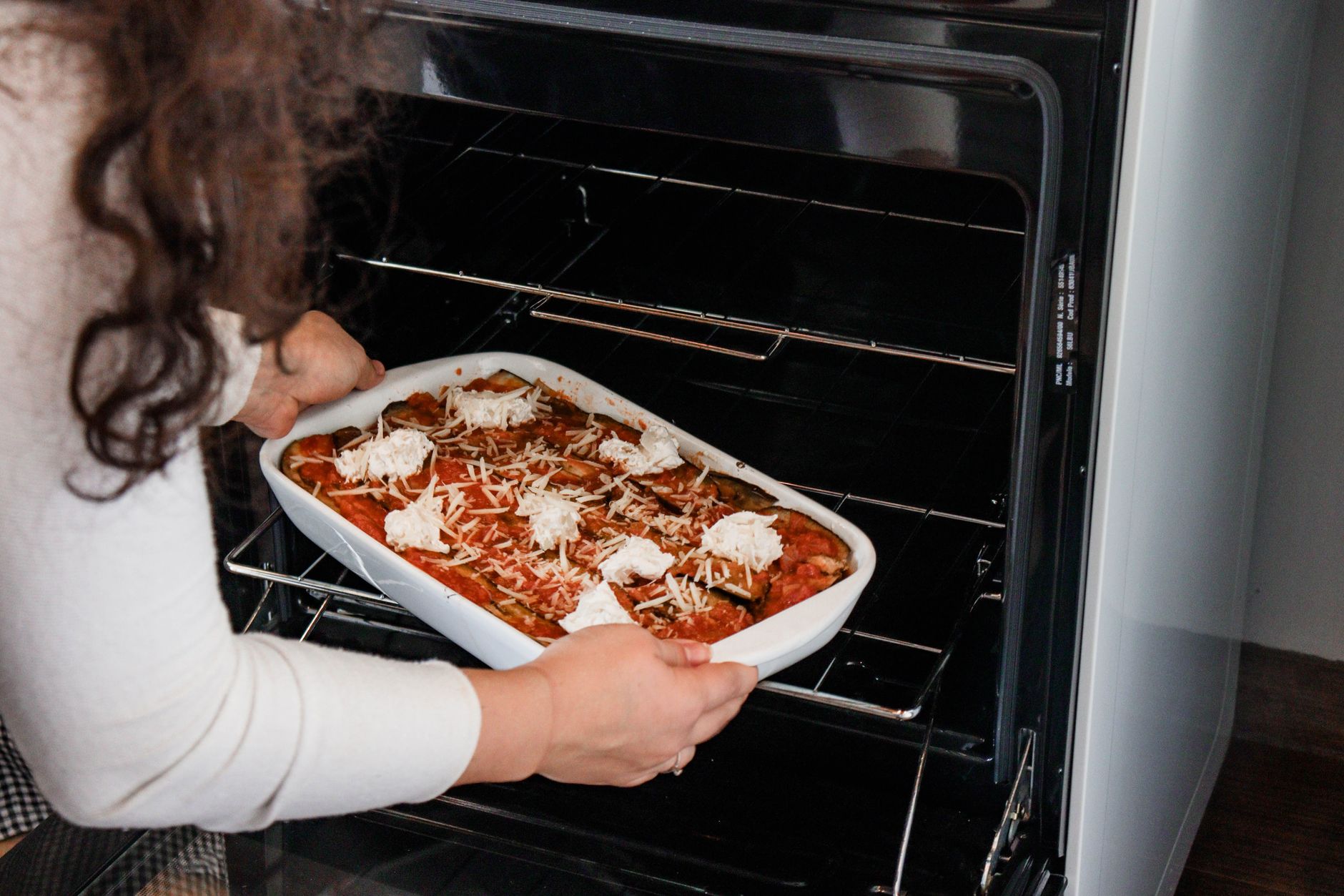 Lasagna baked in a rectangular dish