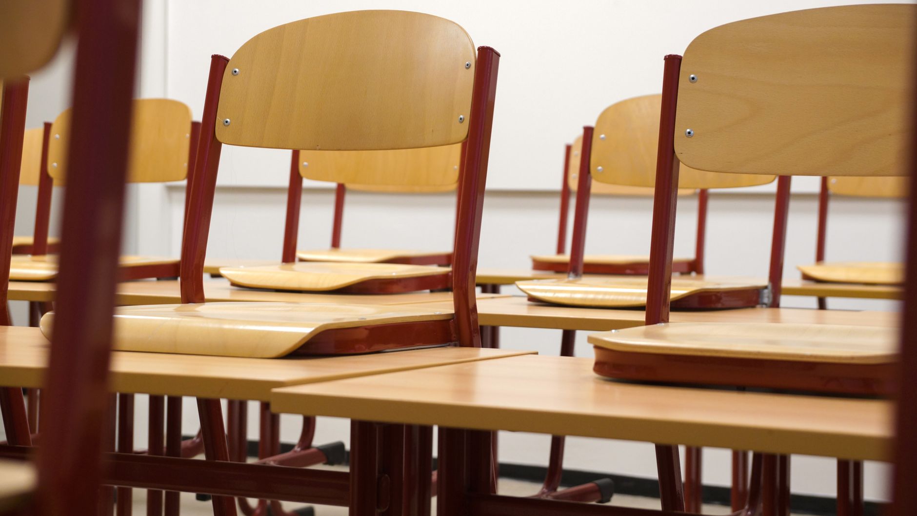 Rows of desks in a classroom