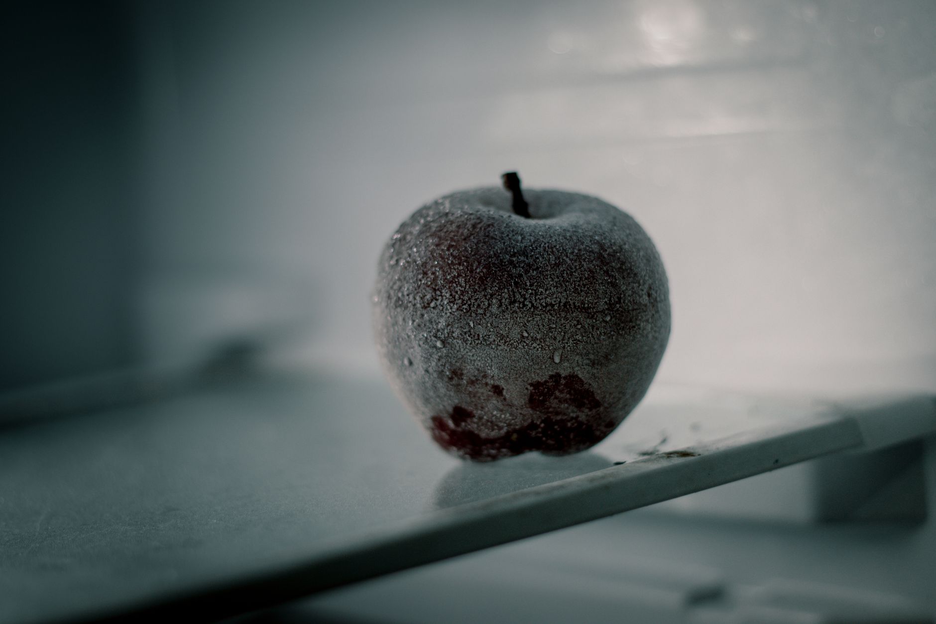 A frost-covered apple