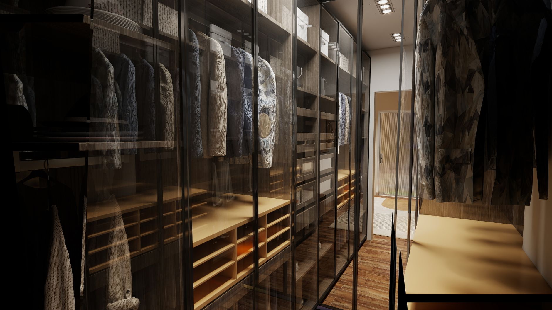 Clothes organized inside a wardrobe