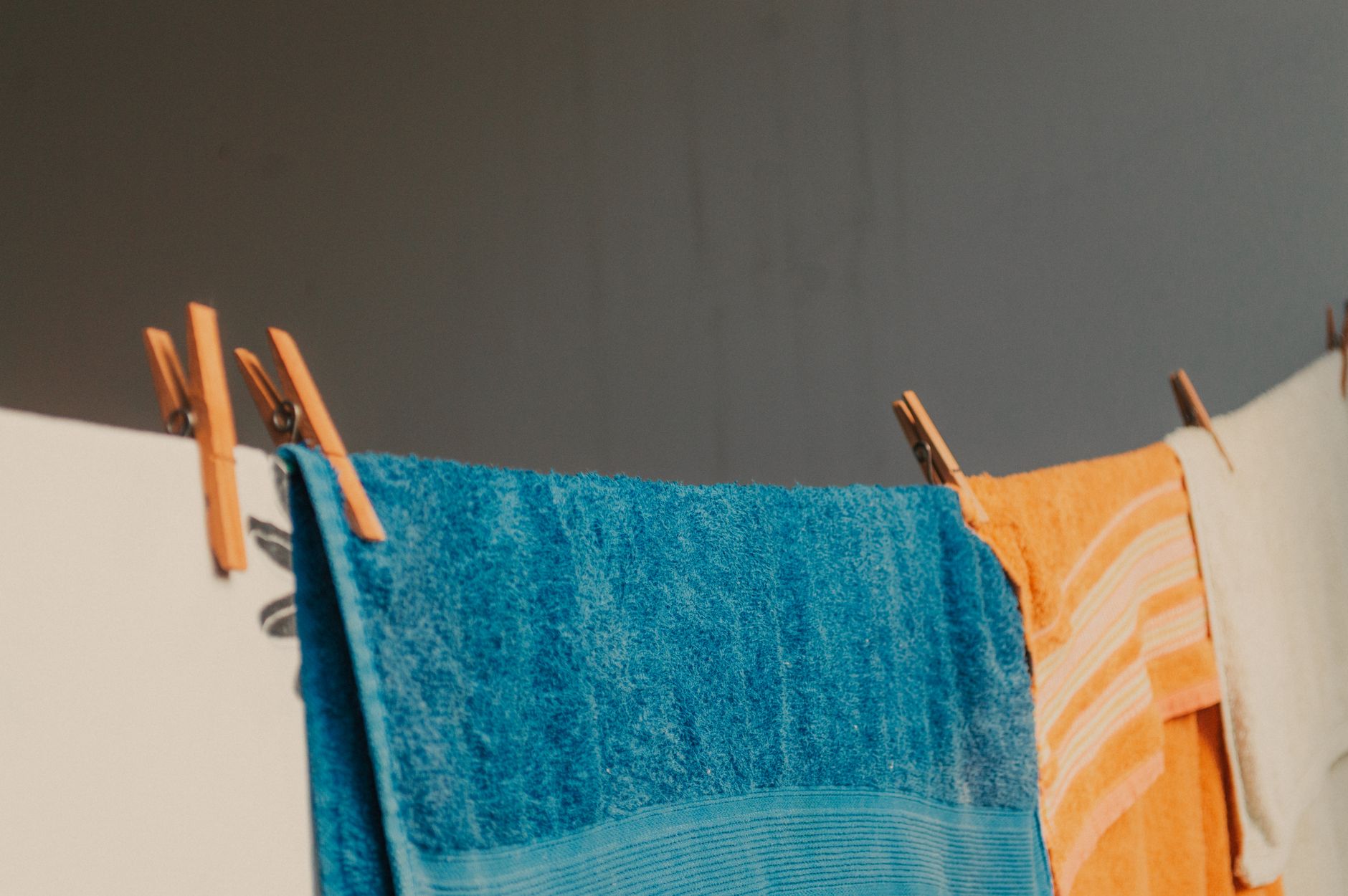 Towels pinned on a clothesline