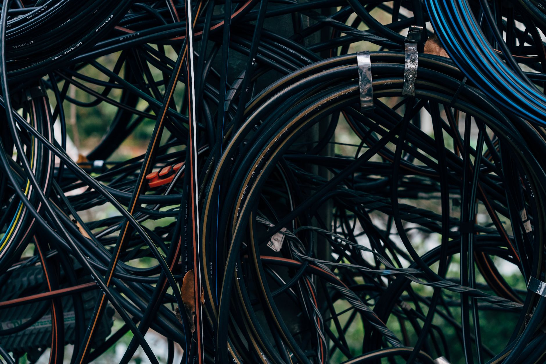 Cables plugged into a power strip