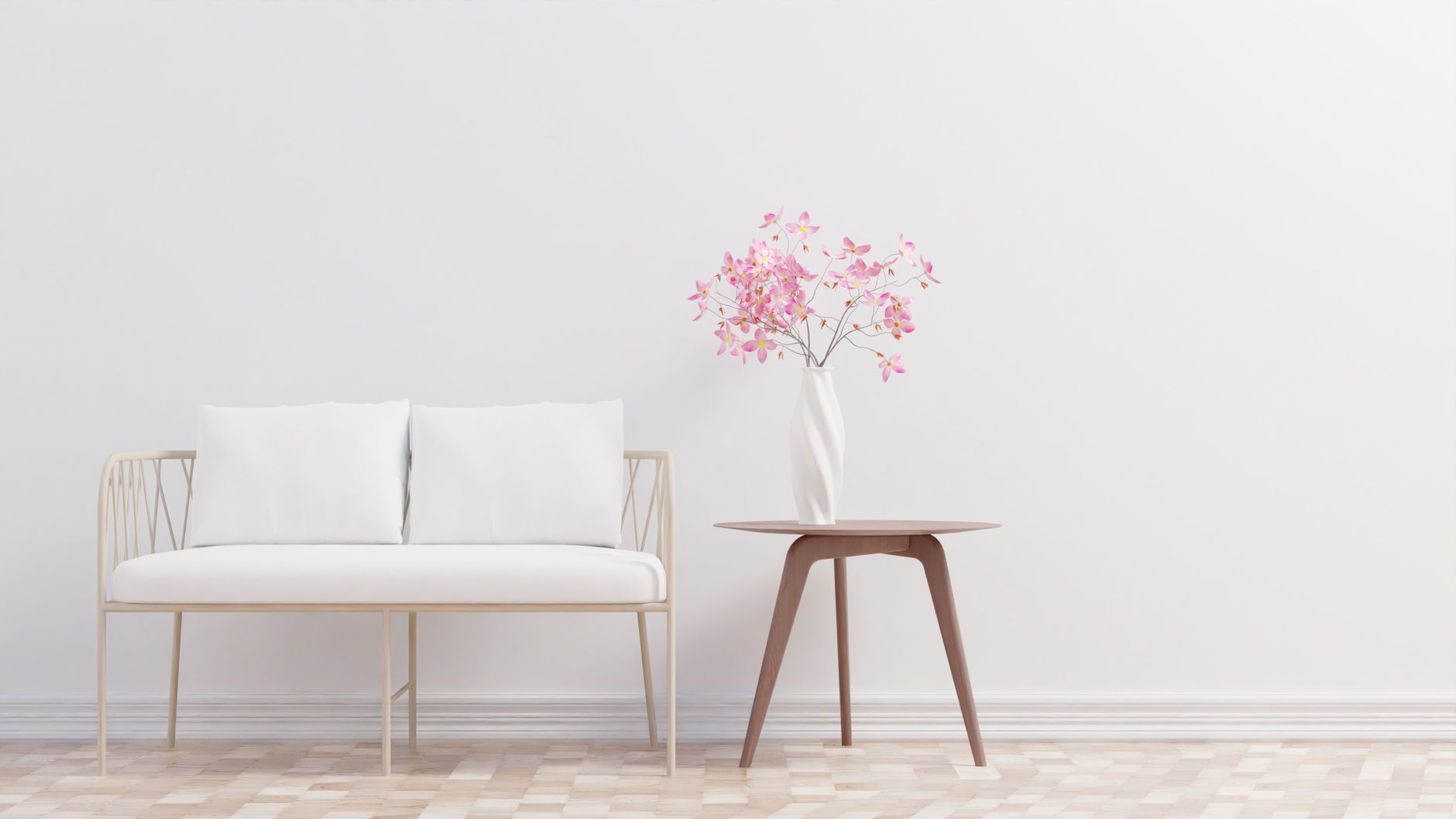 Best cord cover: a tidy living room with a plain white wall