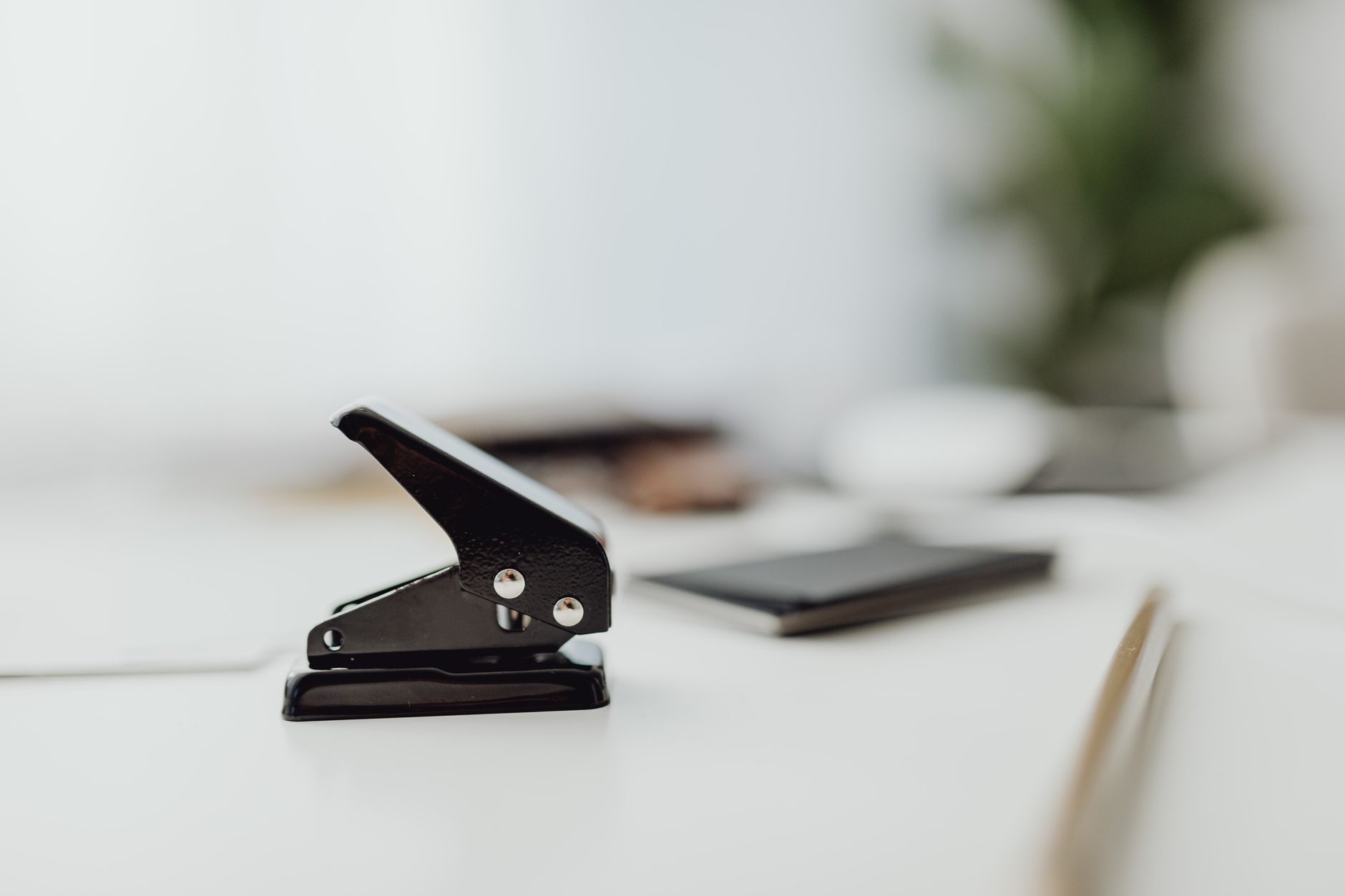 Office supplies arranged on a desk