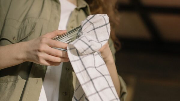 Best dish towels: a kitchen towel beside clean dishes