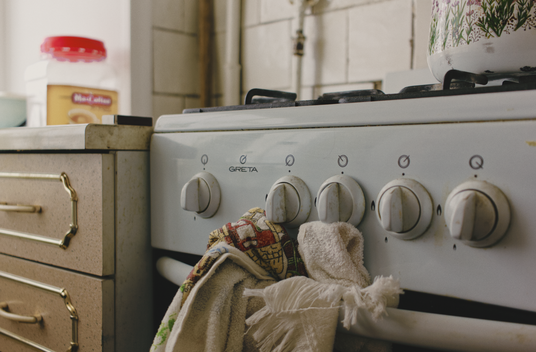 A kitchen towel on the counter