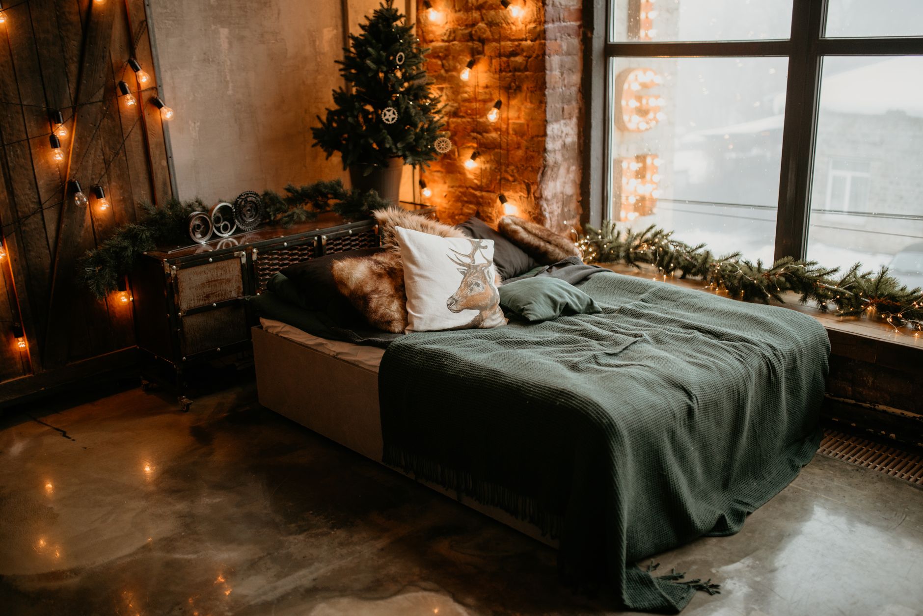 A cozy bedroom on a cold day