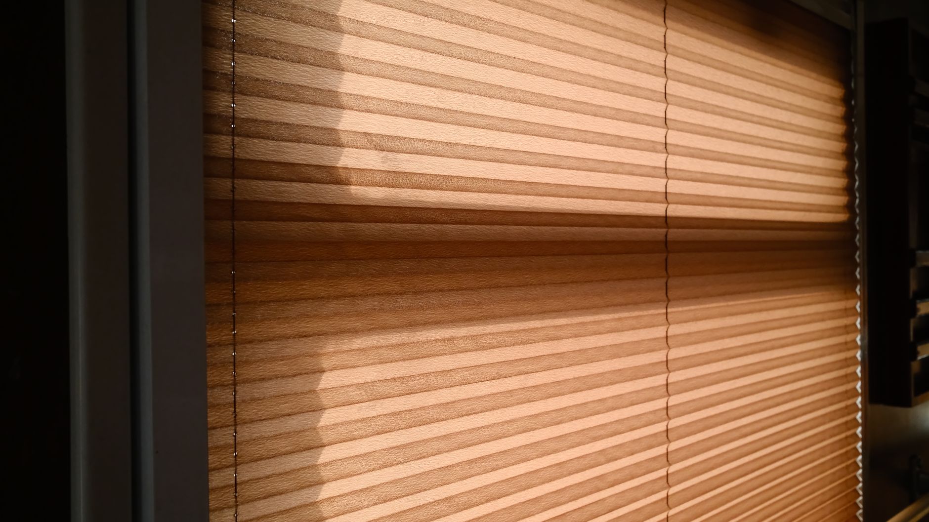 Pleated window shades in sunlight