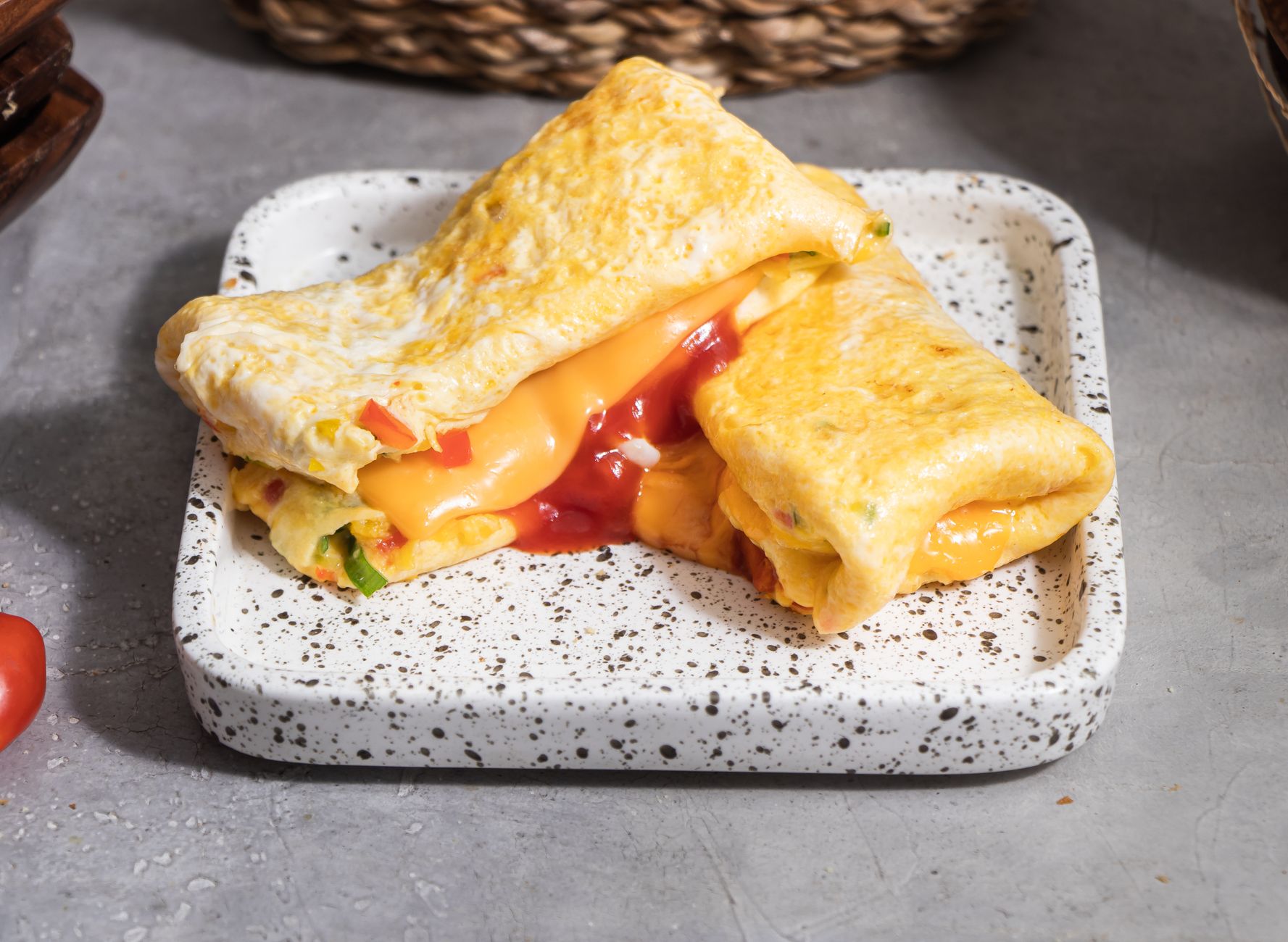 An omelet served for breakfast