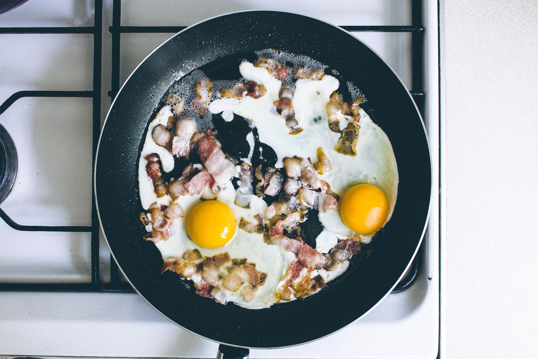 Eggs and bacon in a frying pan