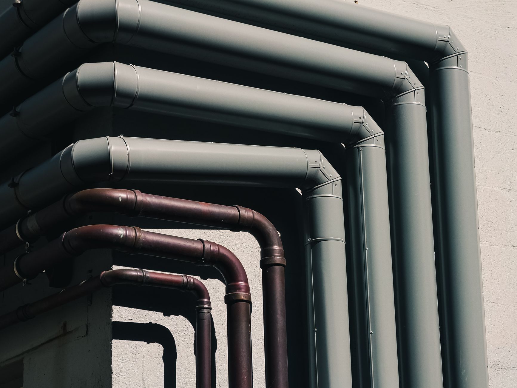 Exterior water pipes on a wall