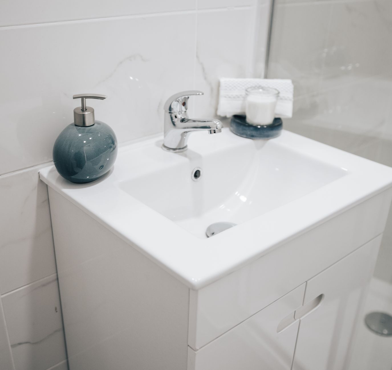 A faucet over a bathroom sink