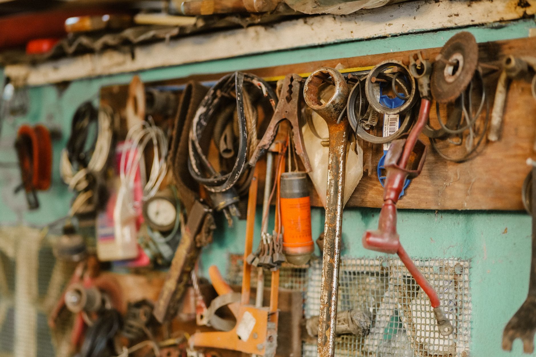 Tools hanging on a workshop wall