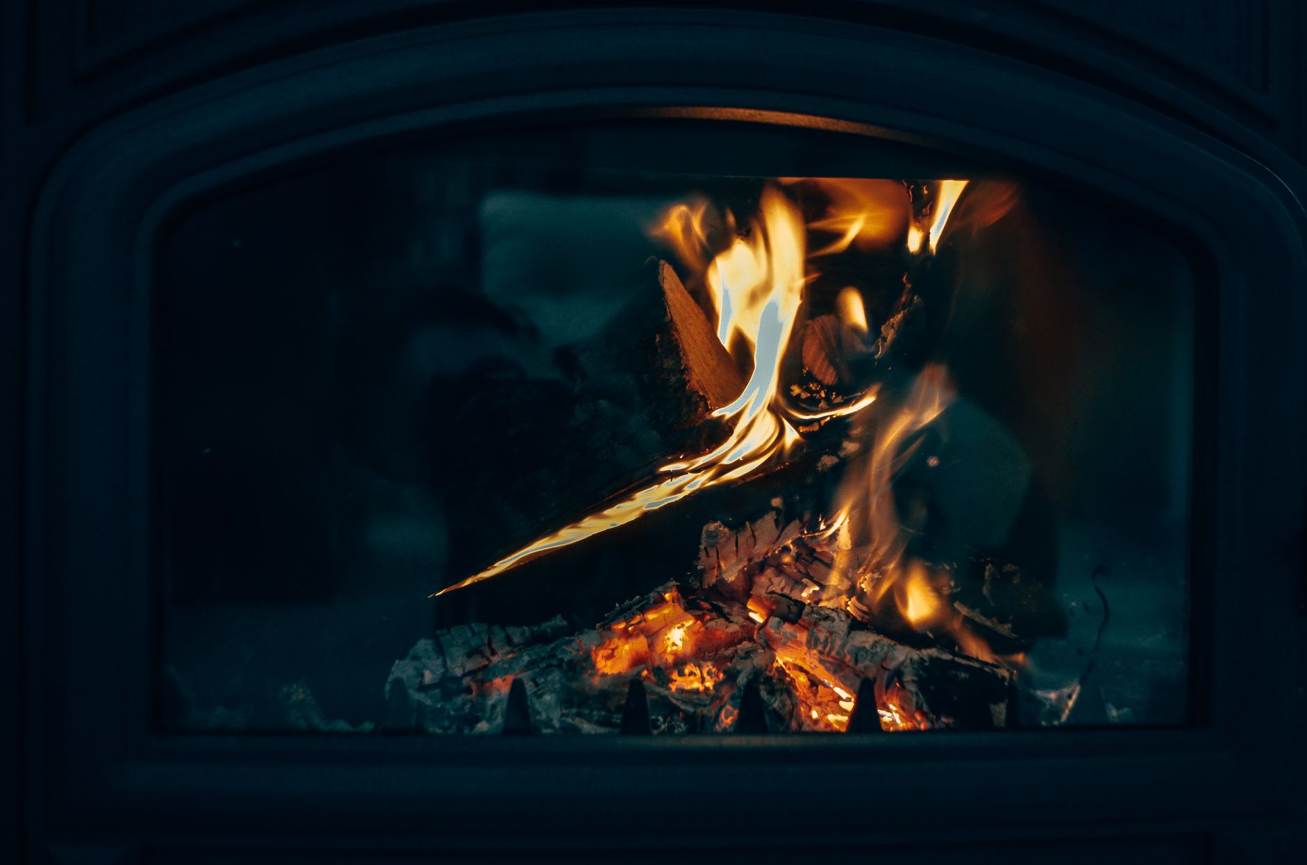 A fire burning in a wood stove
