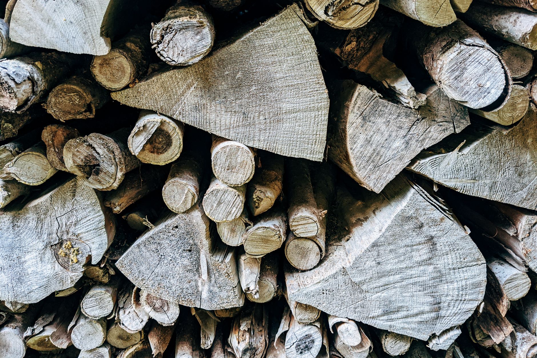 Stacked firewood logs inside a home