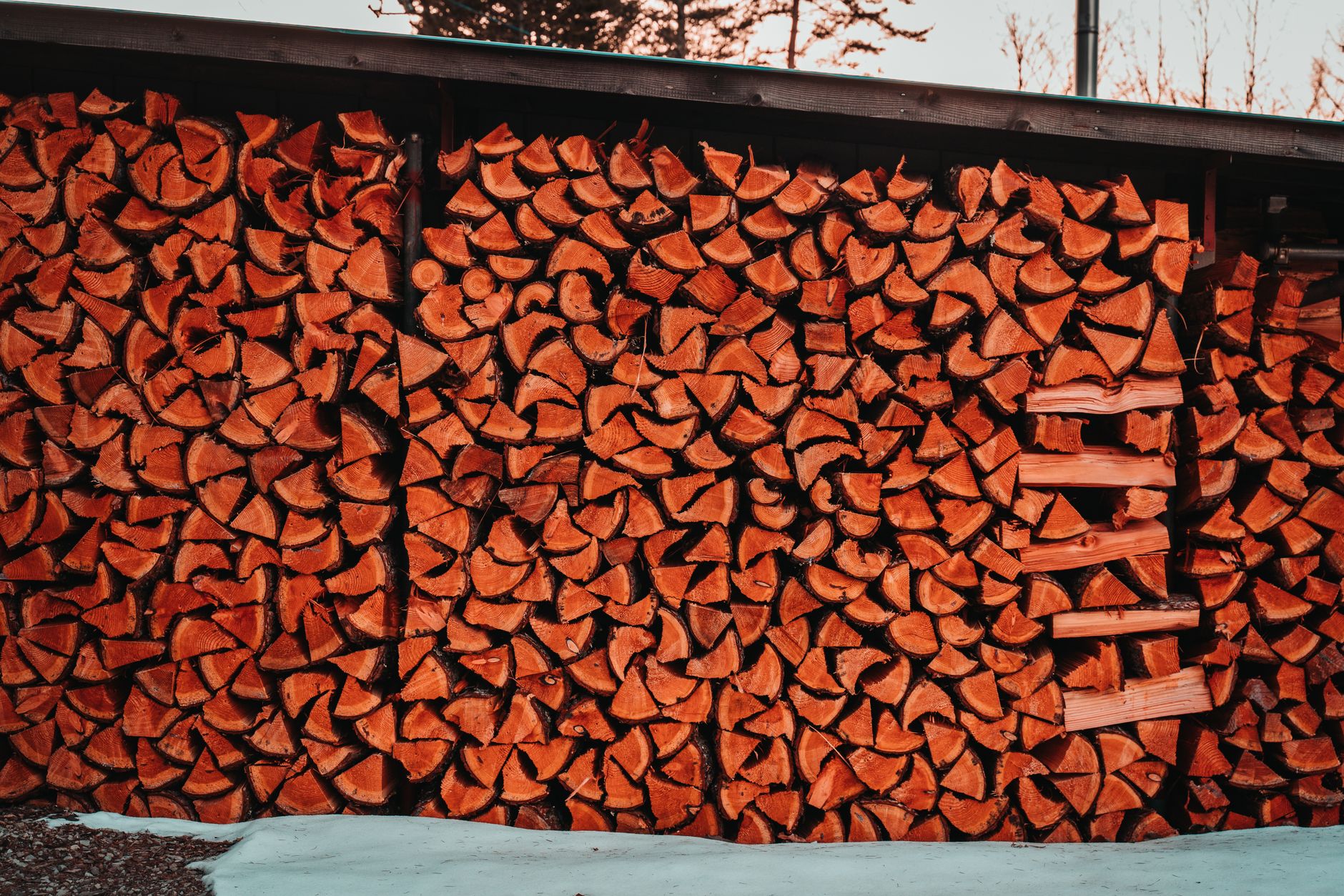 A stack of firewood outside a home