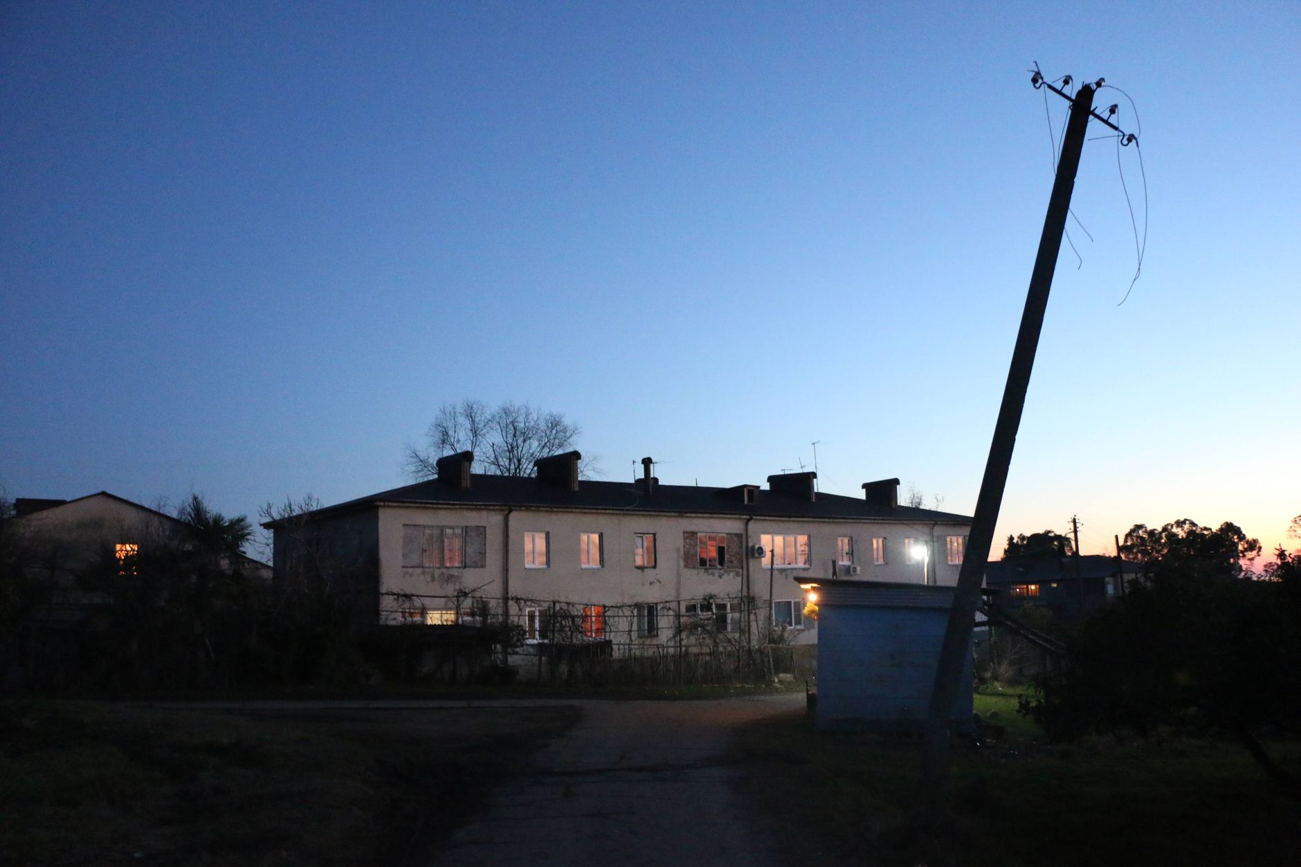A suburban house at dusk