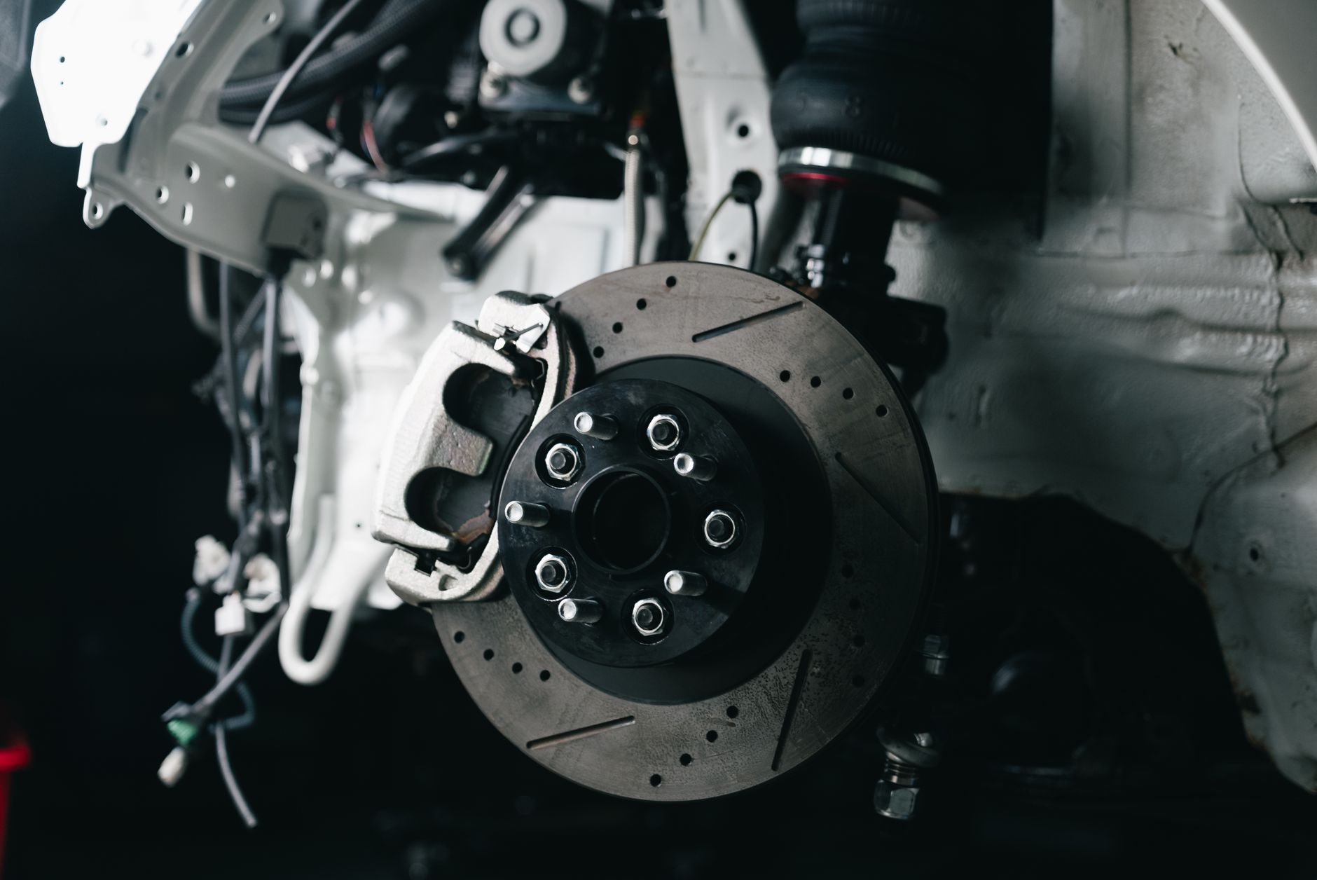 A brake disc with the wheel removed