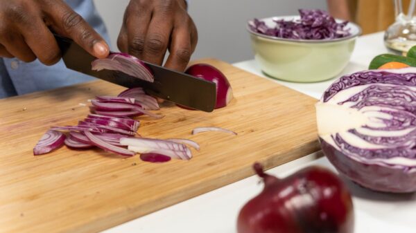 Best food chopper: slicing red onion and cabbage