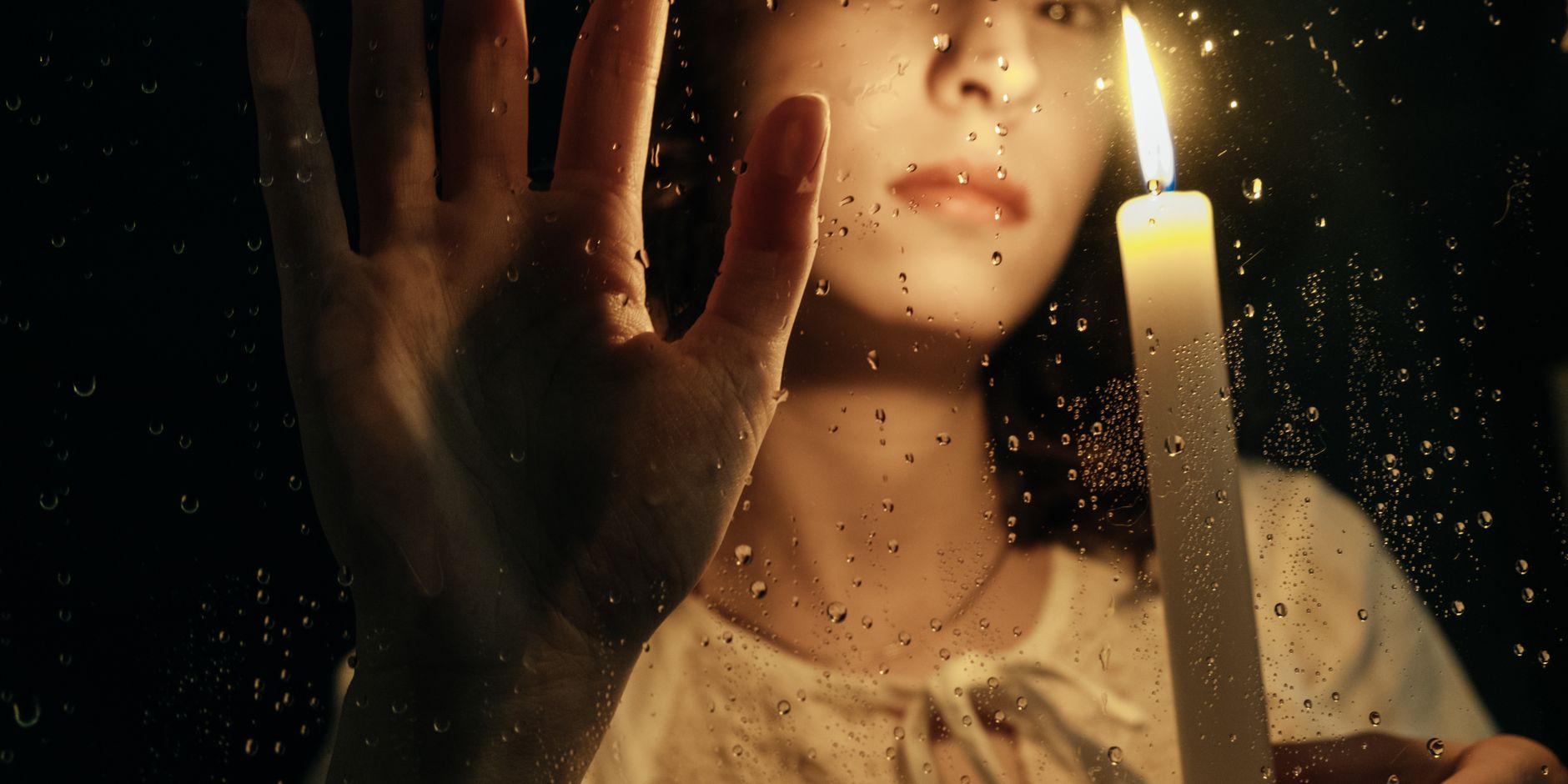 A candle lit during a power outage
