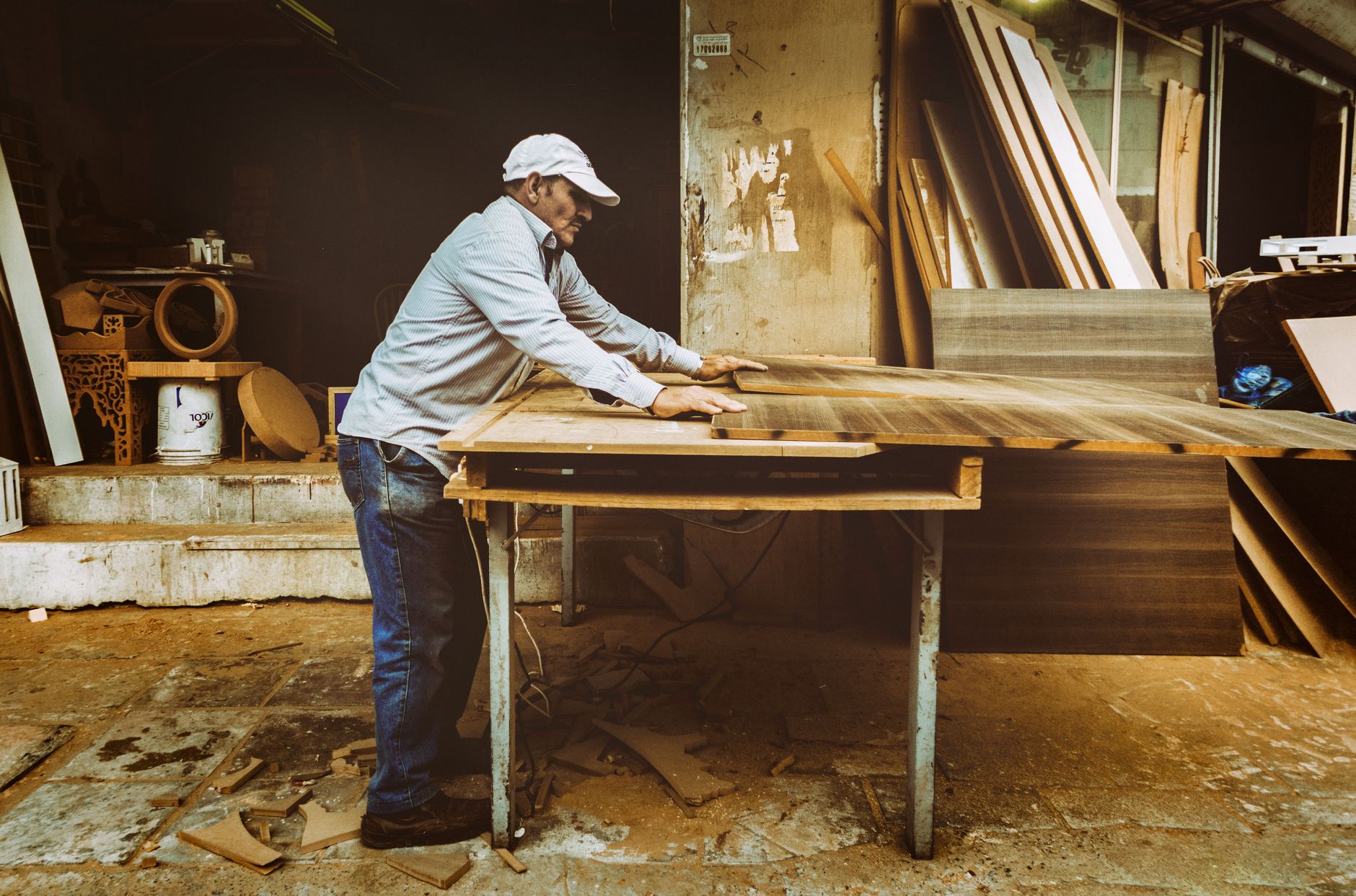 A person working on a project in a garage