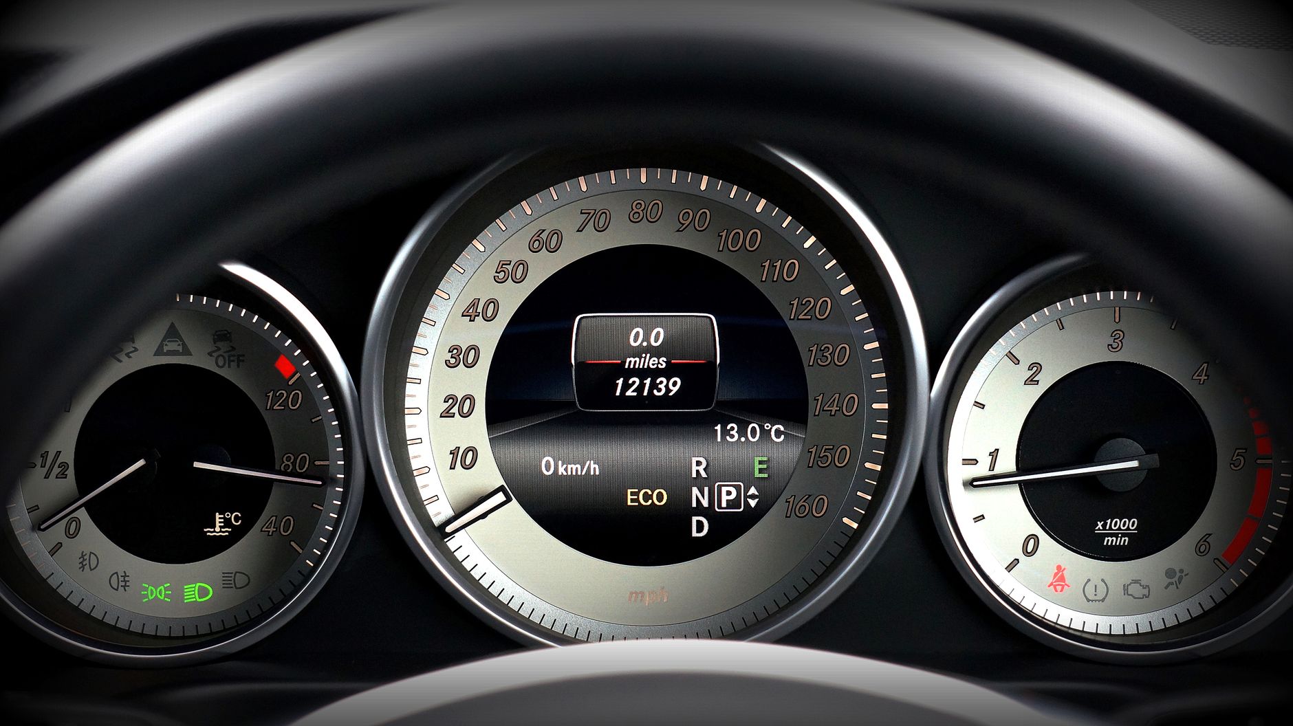 The speedometer and gauges of a car
