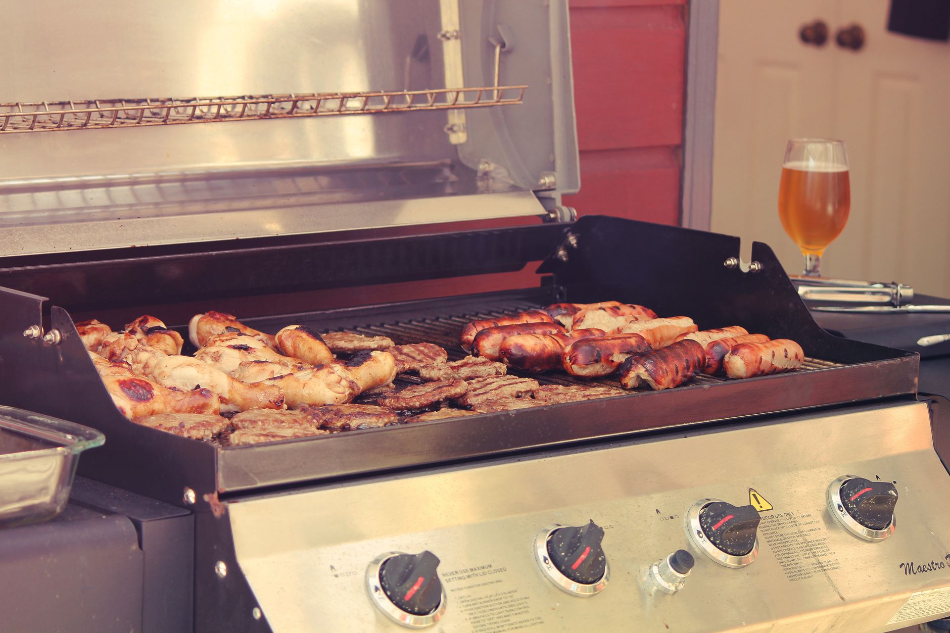 Sausages on a gas grill