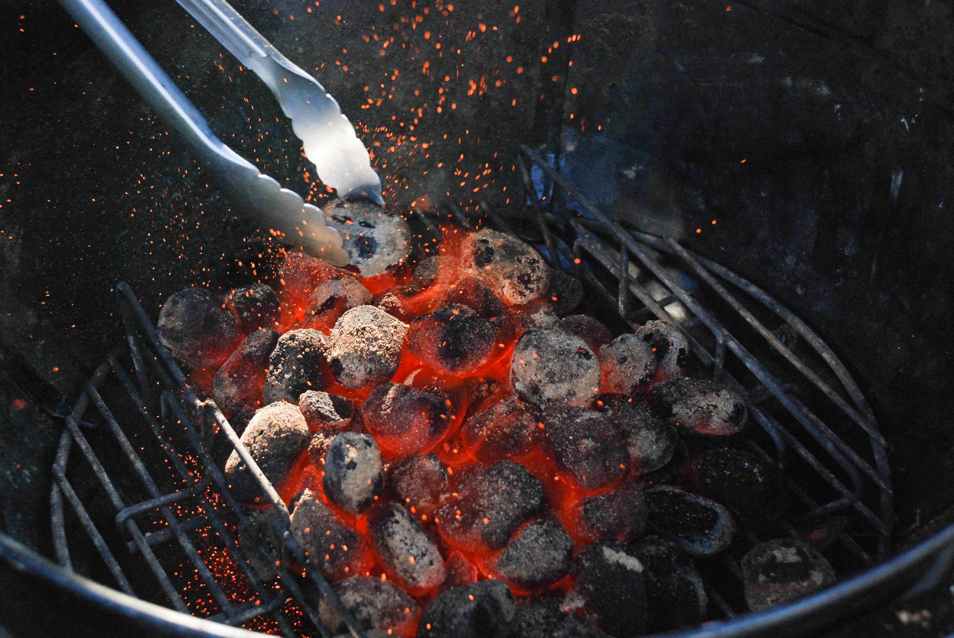 Hot coals in a kettle grill