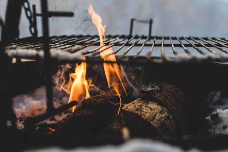 Best grill grates: flames under a wood-fired grill grate