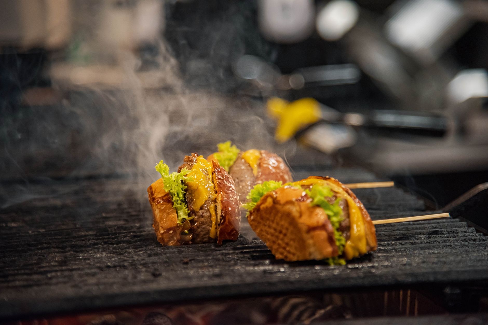 Tacos on skewers over a grill