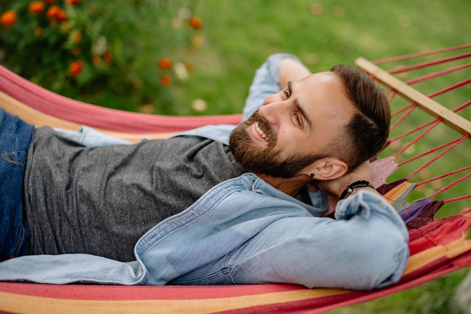 A hammock in a summer garden