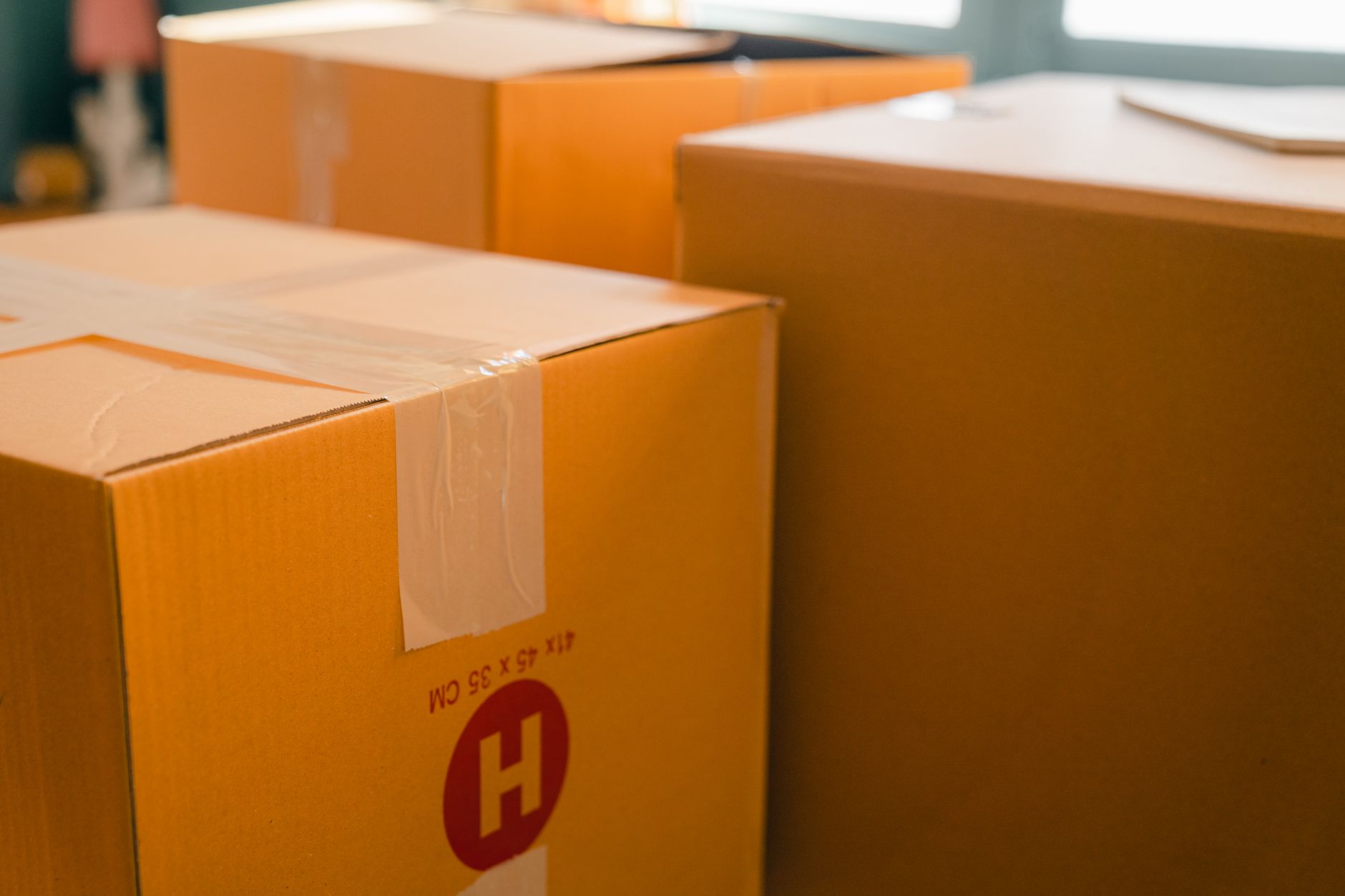 Taped moving boxes